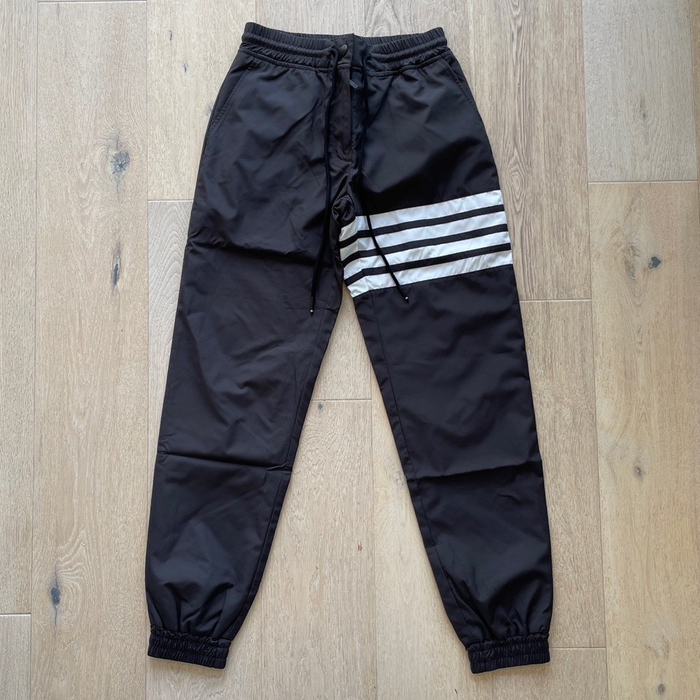 Thom Browne Track Pants w/ 4 bar in flyweight tech, charcoal, size 36